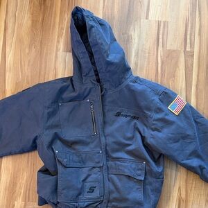 Snap on mens Navy Hooded Jacket with Flag Patch